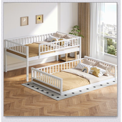 Full XL Over Queen Bunk Bed With Ladder And Guardrails