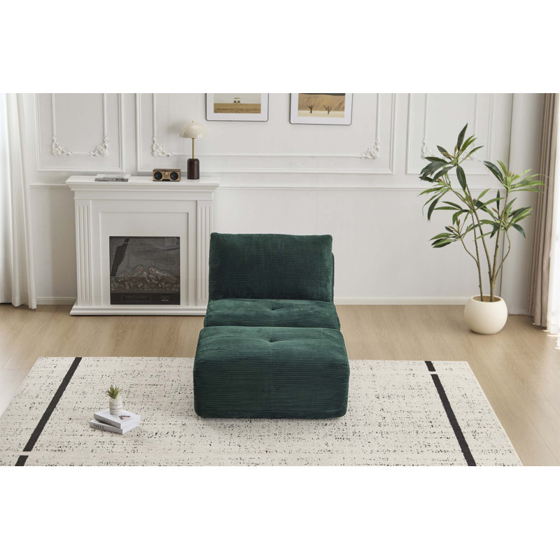 Canapé moderne en mousse à mémoire de forme avec repose-pieds mobile, tissu en velours côtelé, sans assemblage requis, vert