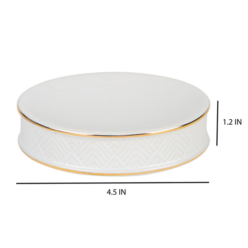 White and Gold Embossed Ceramic Soap Dish