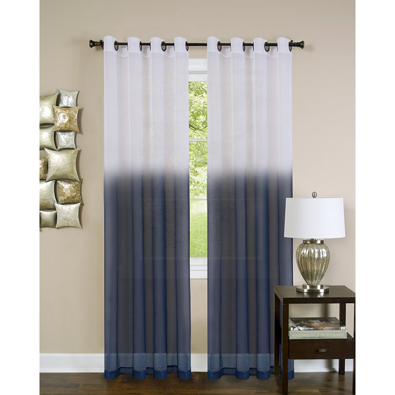 Paire de rideaux semi-transparents avec œillets Wetherell, Bleu marine/blanc, L 52 po x L 84 po