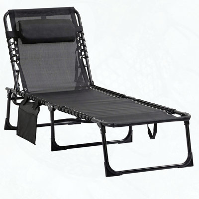Chaise longue inclinable portable avec coussin amovible et poche latérale