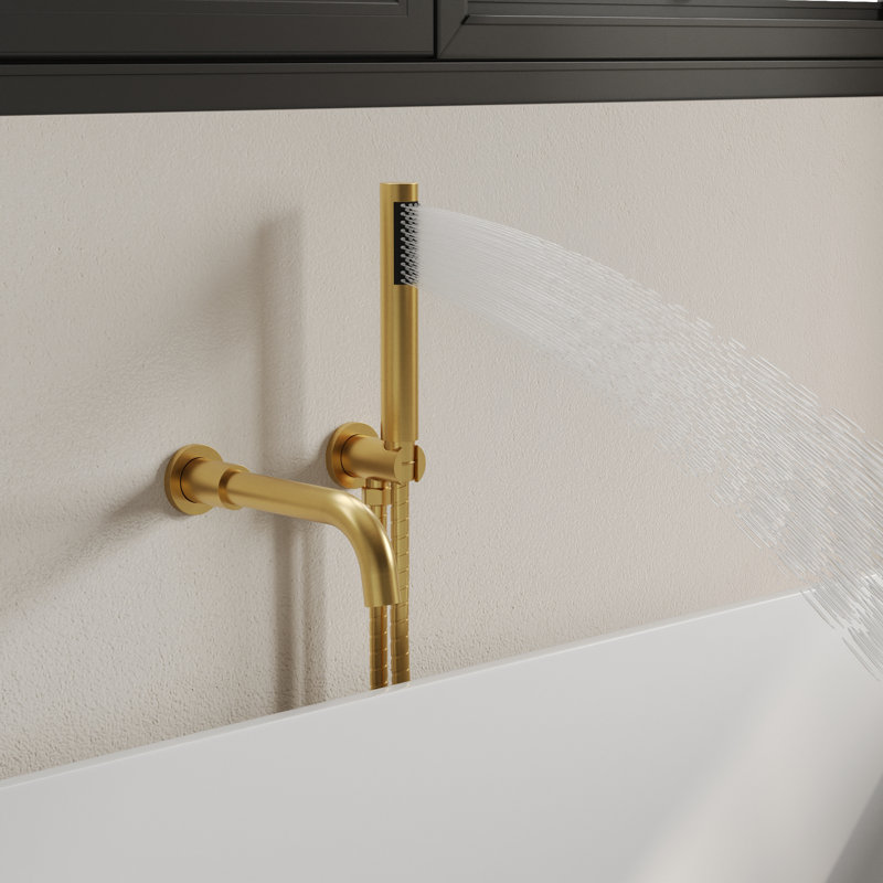 Robinet de salle de bain mural en laiton massif 7,87 po à poignée simple avec douche à main , Or brossé