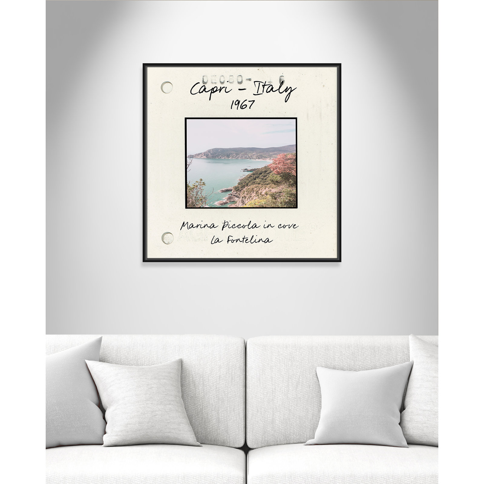 Travel Slide Collection "Capri, Italy - Marina Piccola" Print, 31.5" H x 31.5" W x 2" D, Black Floater Framed Canvas