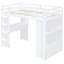 Lit mezzanine double avec tablettes diverses, bureau et éclairage à DEL - Écriture en bois massif blanc-118082979-118082980