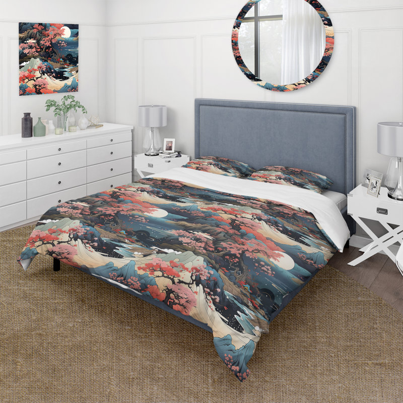 Ensemble de housse de couette Mountain Ukiyo, Housse de couette simple + 1 taie décorative stan
