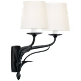 Amalfi 15" Double Sconce in Waxed Black with Linen Shades