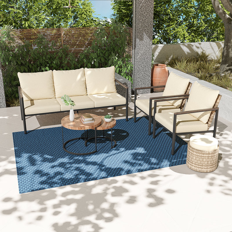 Outdoor Wicker Sofa Seating Group, Beige
