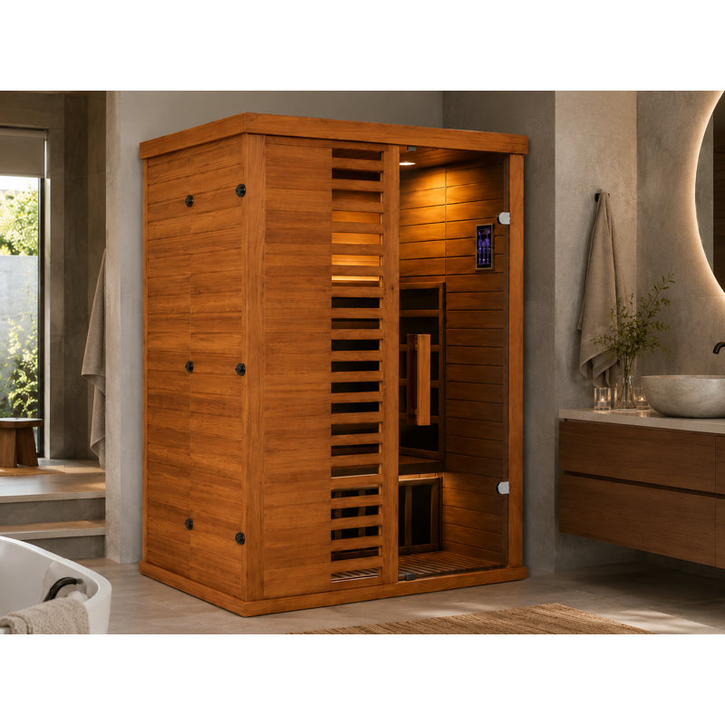 EASYHAWK 2-Person Far Infrared Indoor Sauna with WiFi & Bluetooth Control, Side Glass Panel, and Tempered Glass Door