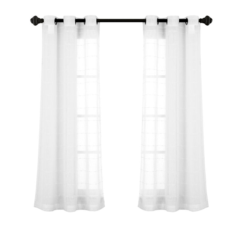 Lush Decor Farmhouse Textured Grommet Sheer Curtain Panels Pair Drapes (Set of 2), 38" W x 63" L, White