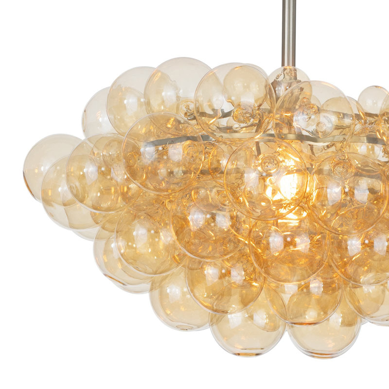 Bubbles Chandelier with Amber Glass, Brushed Nickel