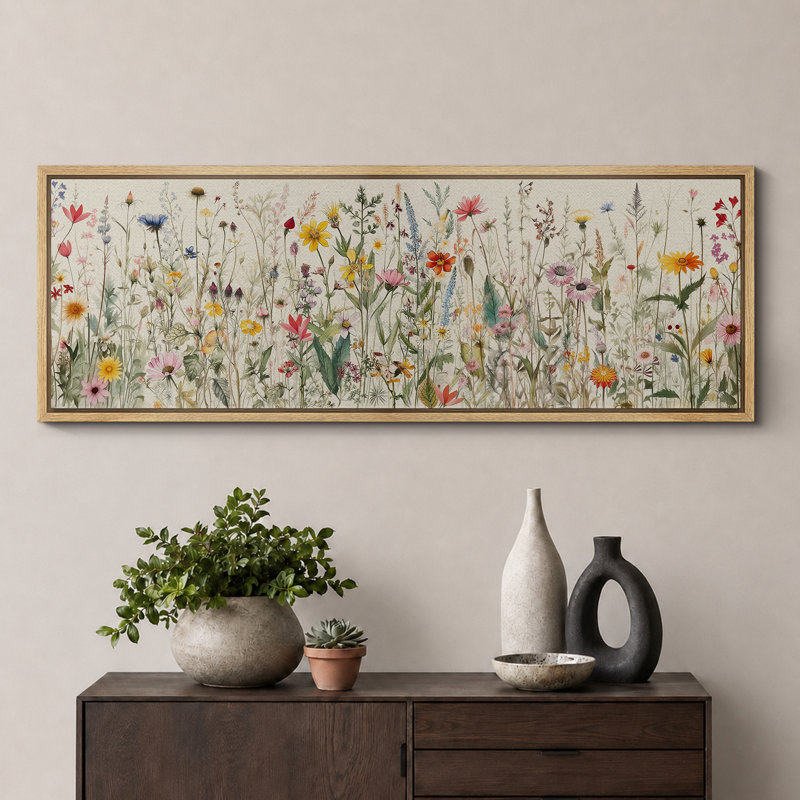 Aquarelle de fleurs sauvages vibrantes, H 20 po x l 60 po, Naturel