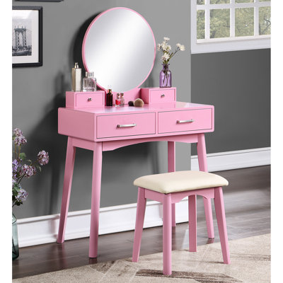 Coiffeuse et tabouret moderne en bois rose