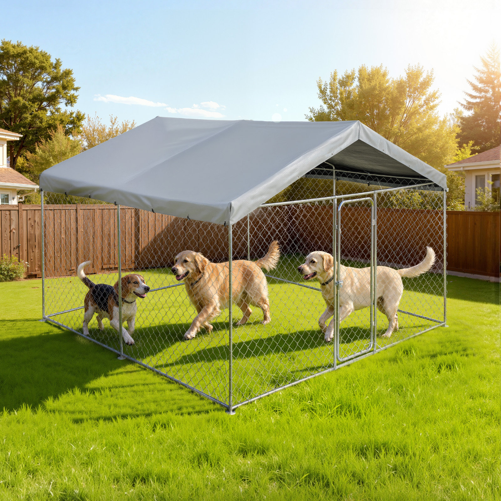 VEVOR Outdoor Dog Kennel, 9.84 x 9.84 x 7.05 ft Large Dog Kennel with ...