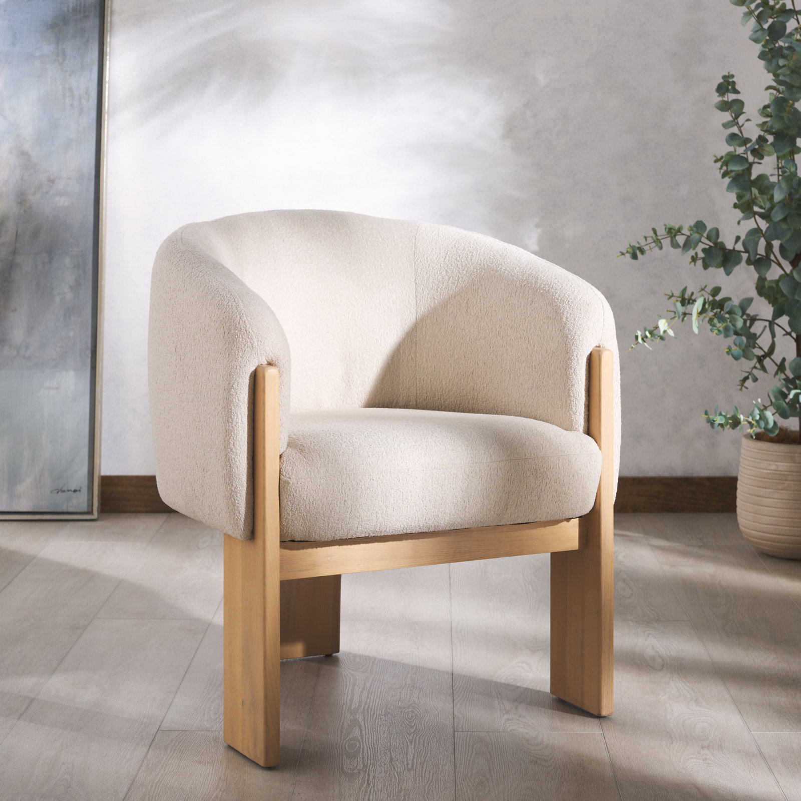 Eileen Boucle Tripod Dining Armchair, Tan