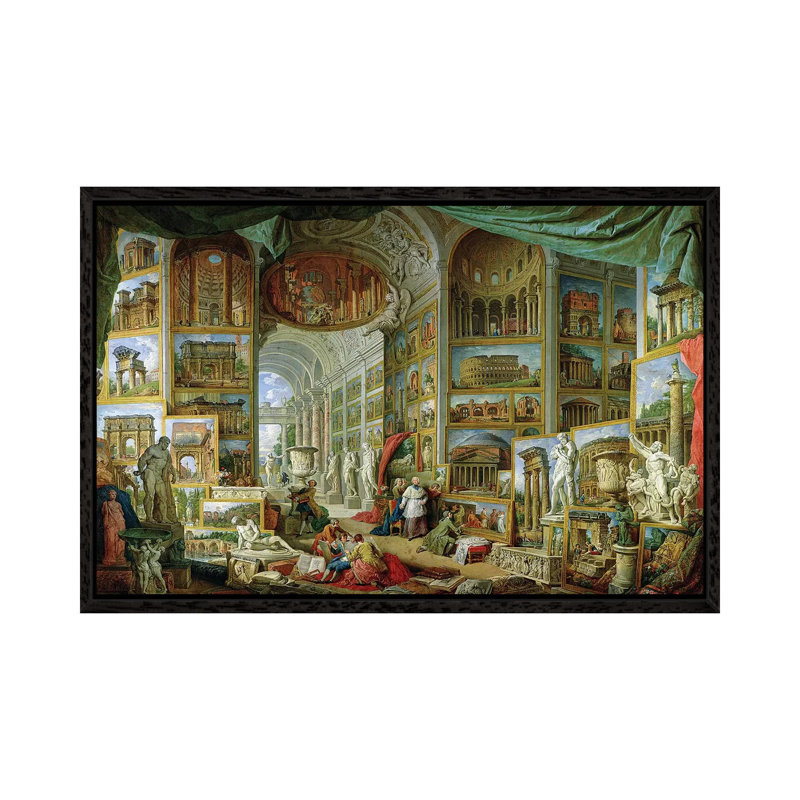 Gallery of Views of Ancient Rome, 1758 by Giovanni Paolo Panini - 1 Piece Wall Art on Canvas, Black Framed