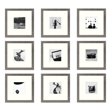 Mazzie 8x8 Gallery Wall Frame for 4x4 Pictures with Detachable Mat (Set of 9) Latitude Run Color: Gray