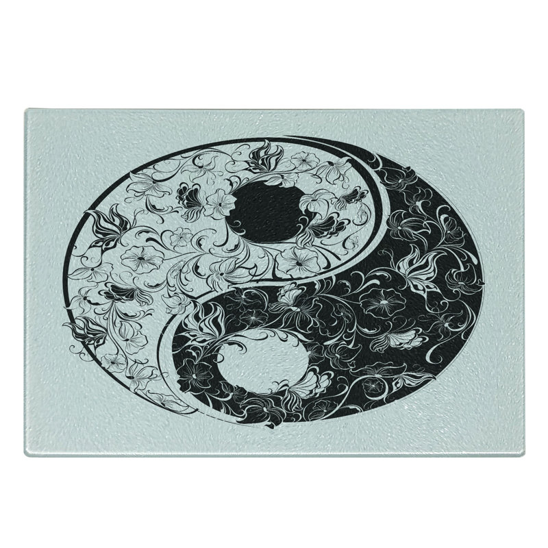 Planche à découper en verre trempé Ambin Yin Yang taupe foncé et blanc