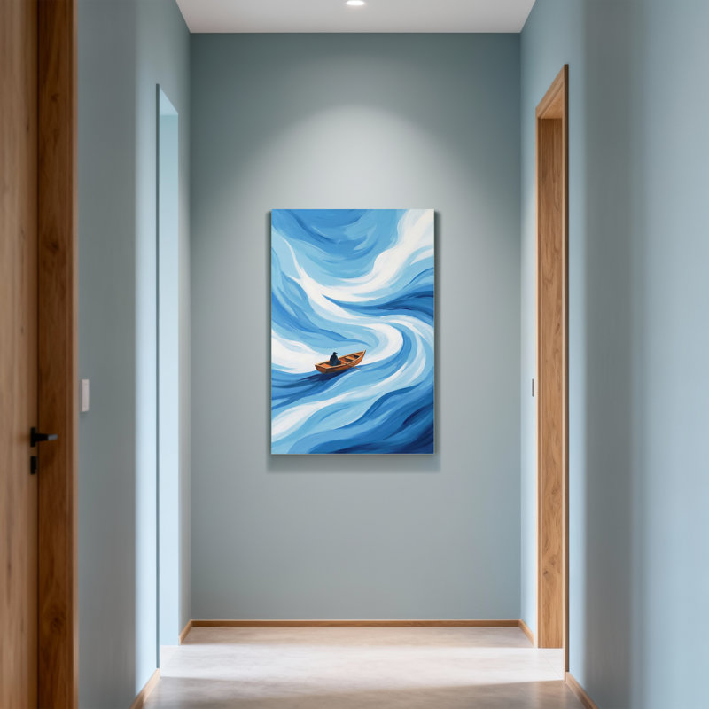 «Fashion Blue Waves Ocean Boat Solitaire Journey», toile, H 30 po x l 20 po