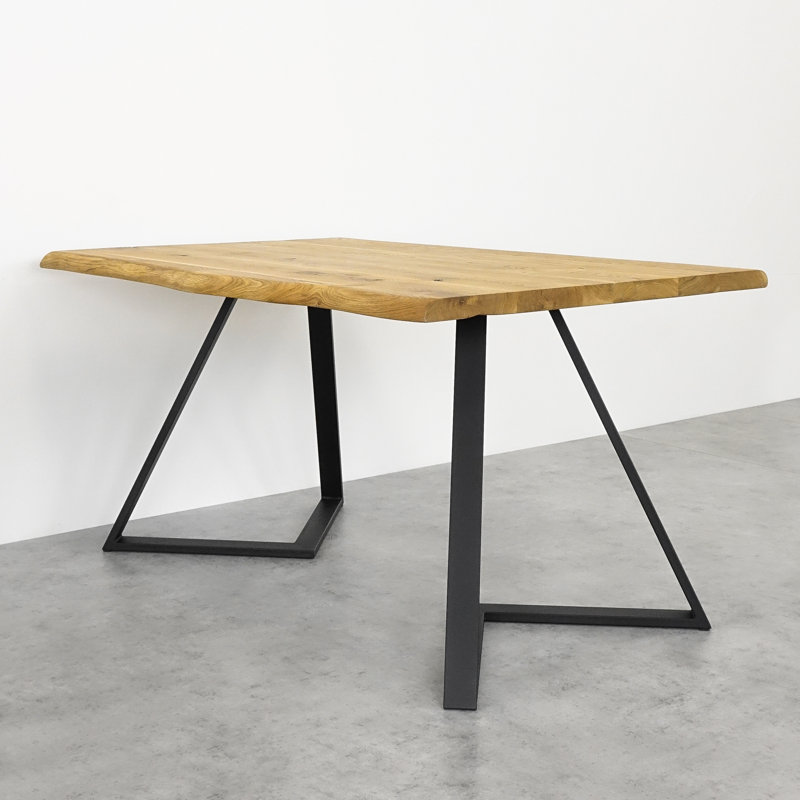 Ferrysburg Oak Solid Wood Top Metal Base Dining Table, 75cm H x 200cm L x 90cm W, Brown