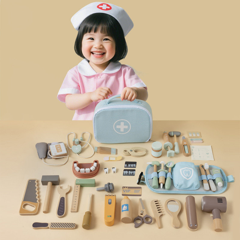 Freniland - Ensemble d'outils en bois pour enfants - Ensemble de jeu 9 pièces avec rangement pour 3 ans et plus