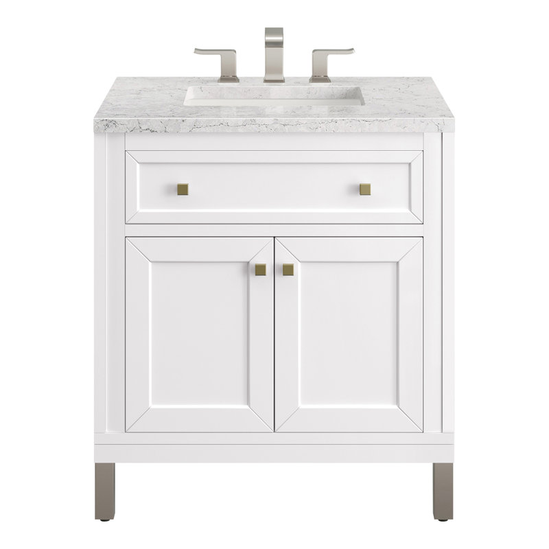 Meuble-lavabo simple l 30 po Chicago, Perle jasmin éternelle, Blanc lustré, 8 po