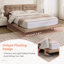 Grand lit plateforme en cuir PU avec tête de lit capitonnée, lumières DEL, sans sommier, assemblage facile, kaki-893587541