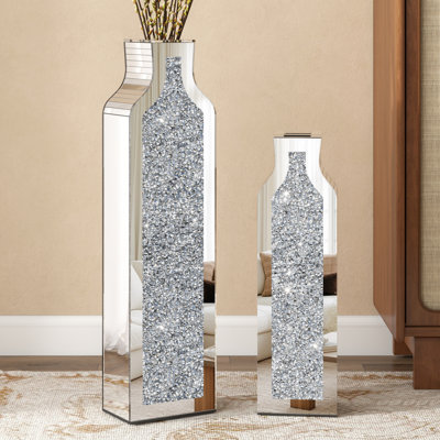 Glass Flower Tall Vase Room Crystal  Decor Nesting Vase (Set of 2)