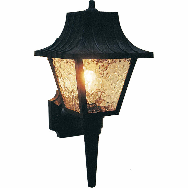1-Light Outdoor Polycarbonate Black Wall Mount Wall Light Wall Sconce with Clear Textured Glass