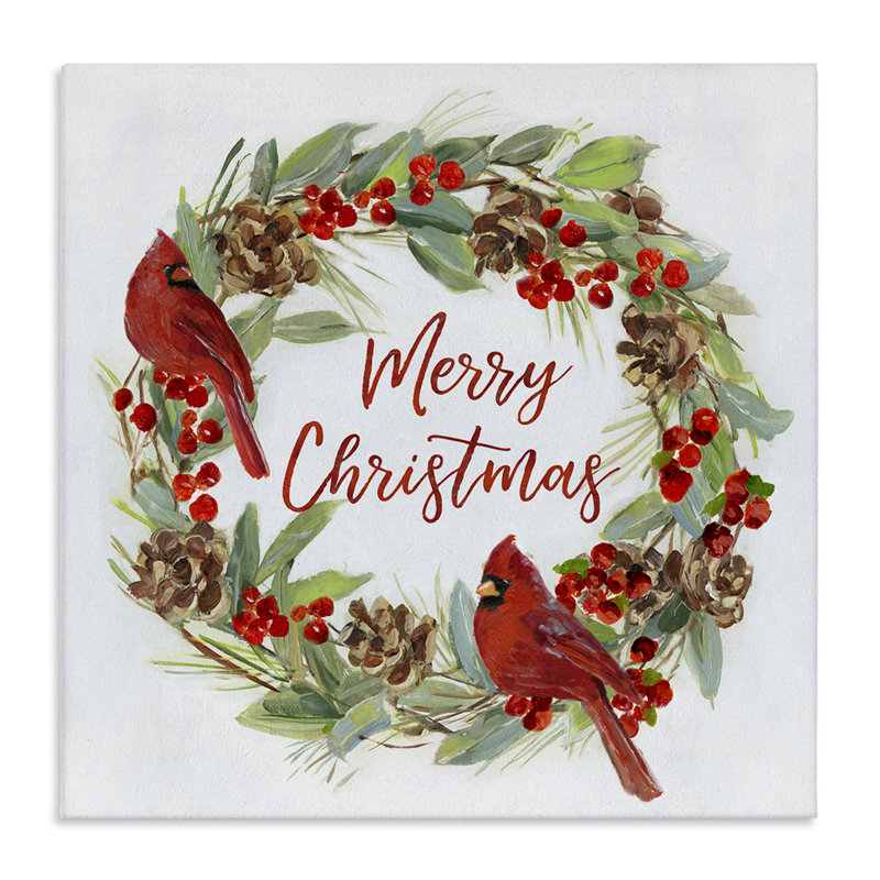 "Cardinals & Merry Christmas", art mural sur toile par Sally Swatland, H 36 po x l 36 po