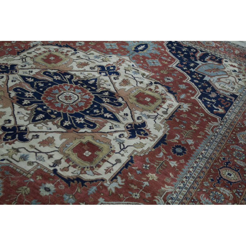 Wool Oriental Area Rug in Rust/Blue/Beige