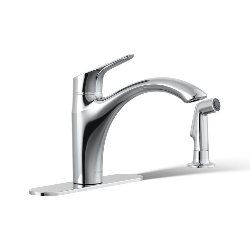Robinet d'évier de cuisine à poignée simple Rival avec douchette latérale, Chrome poli