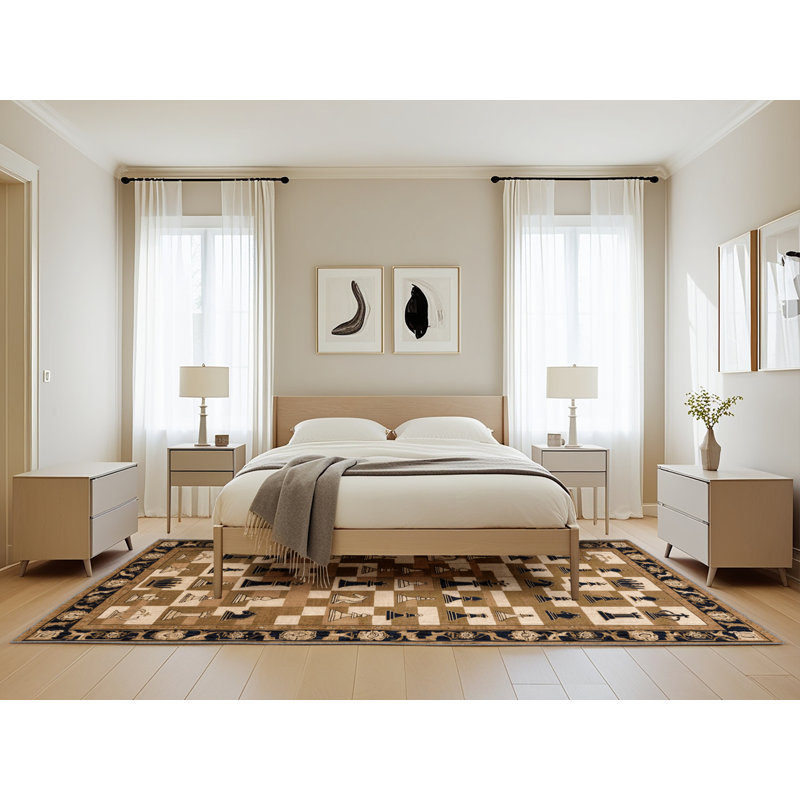 Machine Washable French Brown Area Rug, Rectangle 5' x 8'