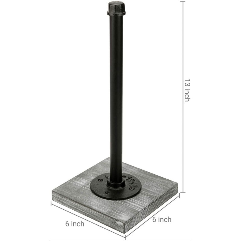 Metal and Wood Freestanding Paper Towel Holder, Grey