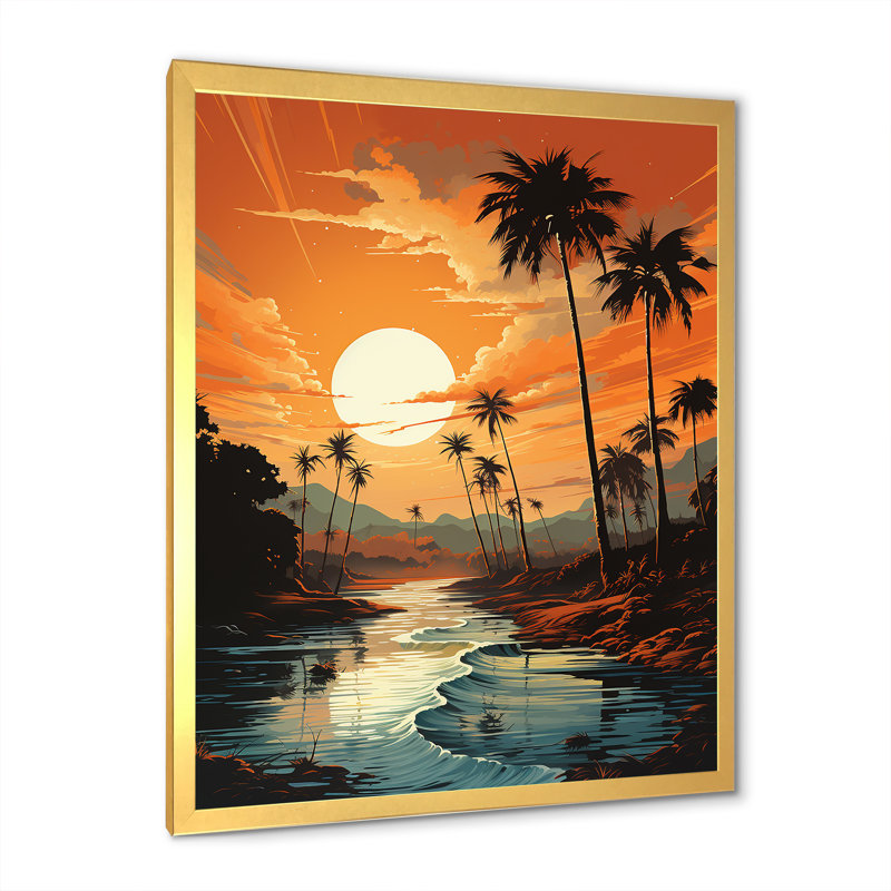 Tangerine, crépuscule tropical, coucher de soleil II, H 44 po x l 34 po x P 1,5 po, Cadre doré simple