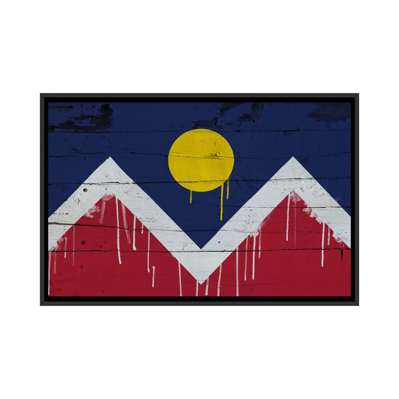 « denver flag », planches en bois avec peinture gouttes, impression sur toile, H 18 po x l 26 po x P 1,5 po, Pas de tapis
