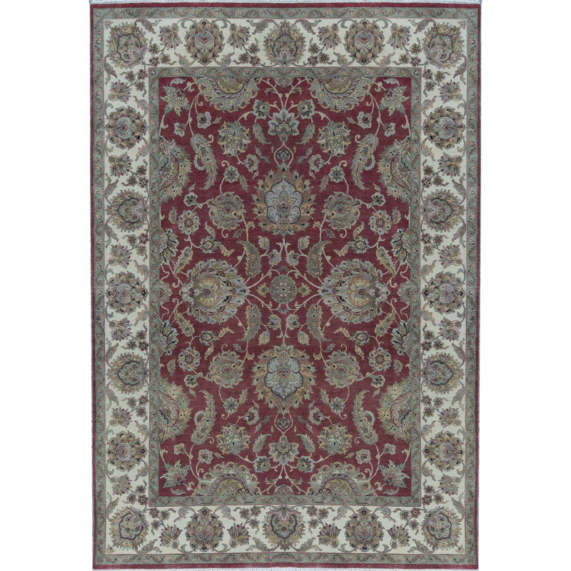 Tapis rouge et ivoire noué à la main de haute qualité