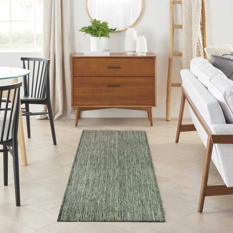 Tapis noir intérieur / extérieur Remmie, Vert, Tapis de couloir 2 pi 2 po x 8 pi