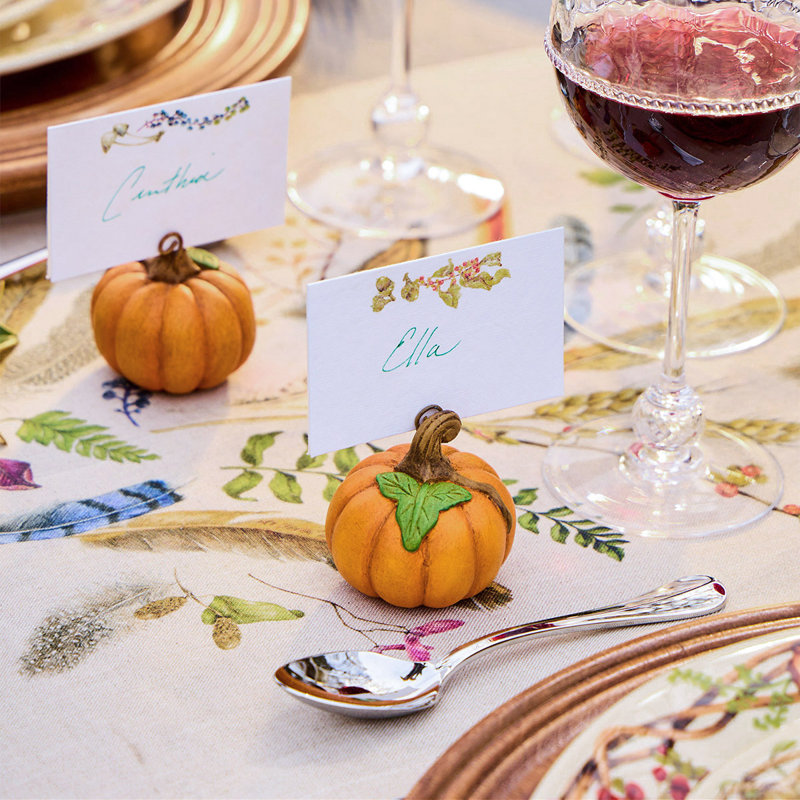 Forest Walk Pumpkin Place Card Holder, Orange;Brown;Green