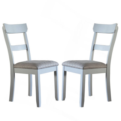 Set Of 2 Dining Chairs With Two Tone Gray Upholstered Seat Cushion, Pearl Gray