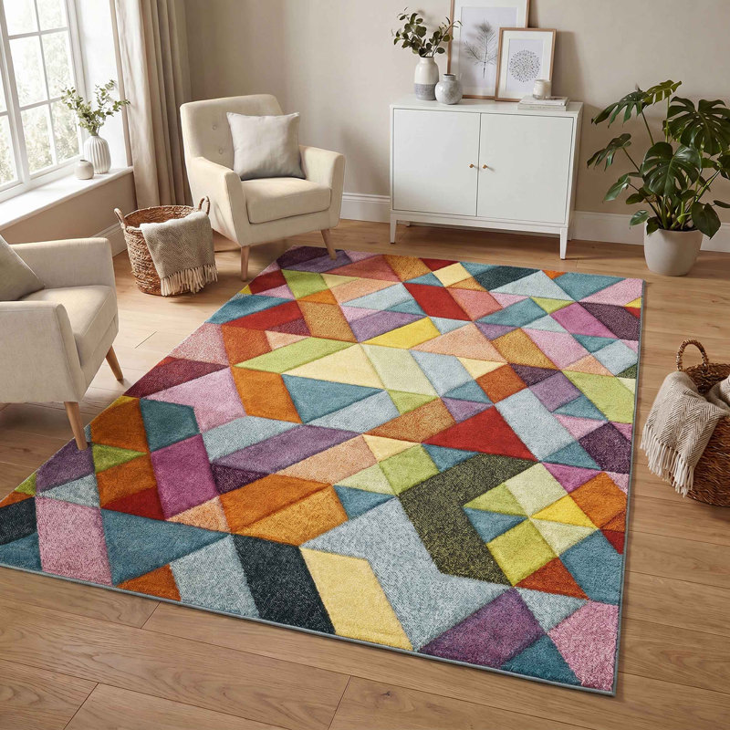 Dearron Geometric Shapes Area Rug, 60 x 220 cm (Runner)