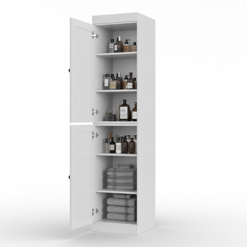 100% Solid Wood 16.5" Bathroom Storage Cabinet with Shaker Doors & Adjustable Shelves, White