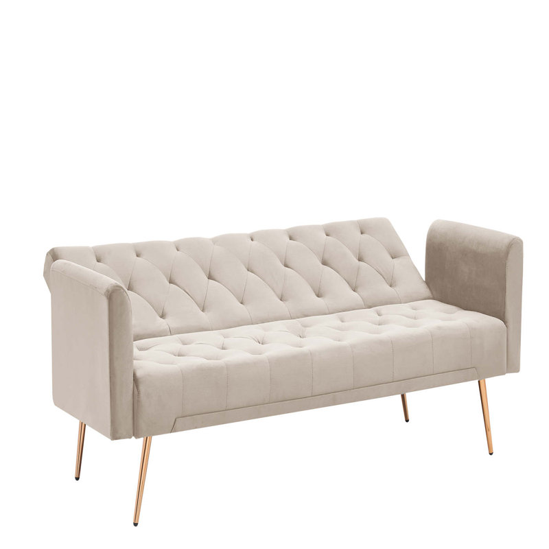 Vassallo 70.95'' Velvet Sleeper Sofa, Beige Velvet