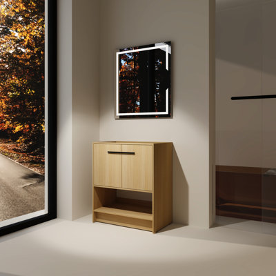 Meuble-lavabo autoportant en contreplaqué à 2 portes de 30 po, facile à assembler, style américain, égratignures d'aspect chêne, installation, style américain, chêne