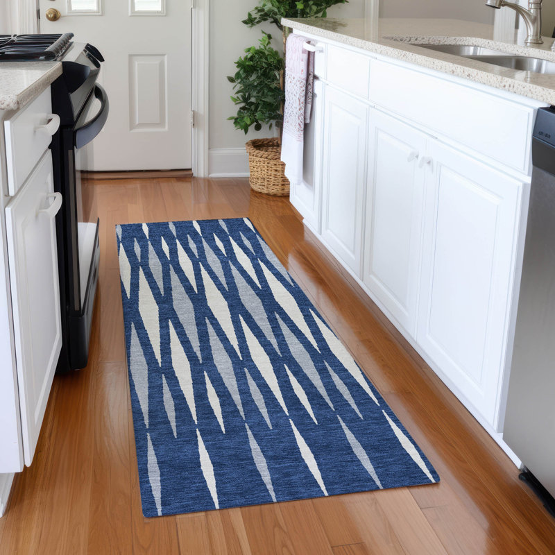 Premium Machine Washable Prisco Navy Rug, Runner 2'3" x 7'6"