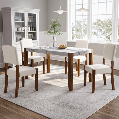 Eller 46.5-inch Modern Faux Marble Dining Table Set With Solid Wood Frame And 4 Chairs by Red Barrel Studio