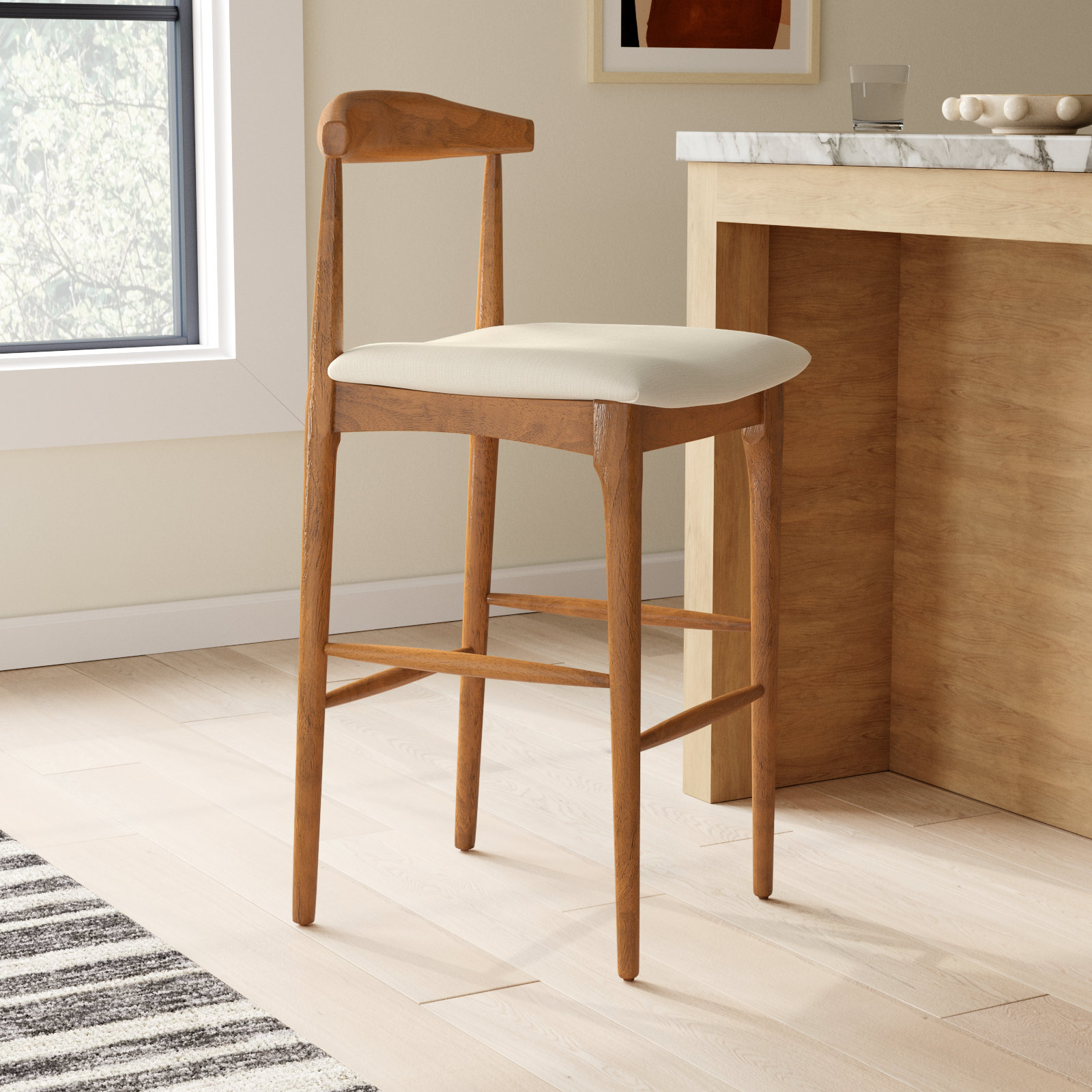 Hank Bar and Counter Stool, Cream, Walnut, Bar Stool (29.6" Seat Height)