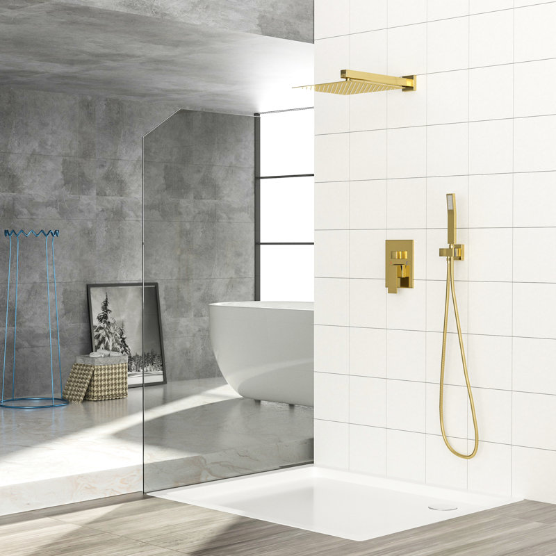 Système de double pomme de douche avec placage doré - dispositif mural carré de 10 pouces et poche réglable à 360 °