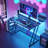 Gaming Desk With Recessed Led Lights, Computer Desk With Reversible Led Lights Controller, Home Office Desk With Built-in Power Outlets,writing Desk With Cup Holder And Iron Hook-1011668222