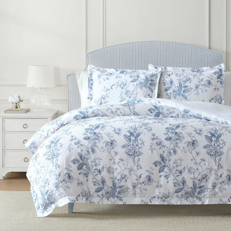 Martha Stewart Songbird Cotton Reversible Duvet Cover Set, King Duvet Cover + 2 Standard Shams