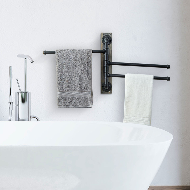 Industrial Wall-Mounted Towel Rack, Gray/Black